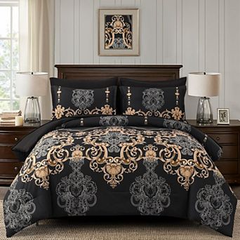 7 pc Damask Boho Bed In A Bag Reversible Bedding Set