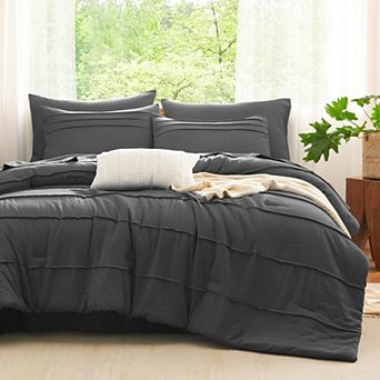 7 pc Pinch Pleat Boho Down Alternative Bed In A Bag Bedding Set
