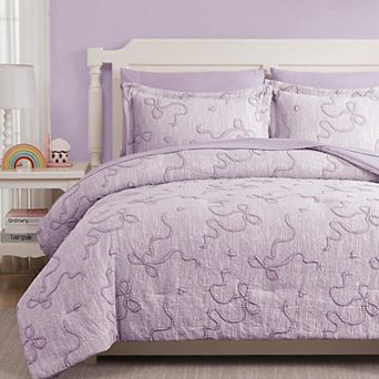 7 pc Bow Knot Tufted Bed In A Bag Bedding Set Cozy Microfiber