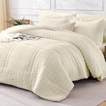 7 pc Seersucker All Season Bedding In A Bag Soft Breathable Microfiber