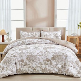 7 pc Botanical Print Reversible All Season Microfiber Bedding Set