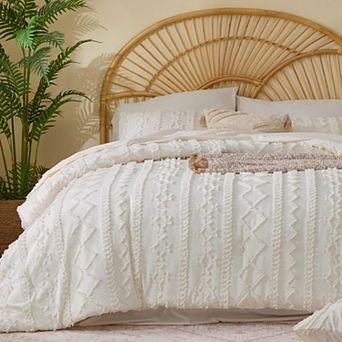 7 pc Boho Farmhouse Bed In A Bag Tufted Down Alternative Bedding Set