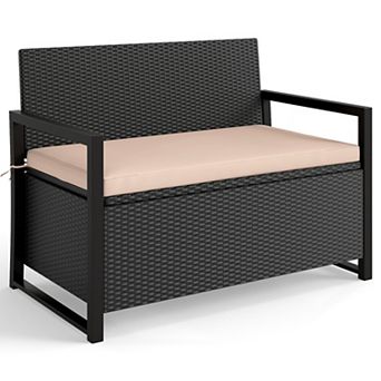 Wicker Patio Storage Loveseat with 40 Gallon Under Seat Compartment
