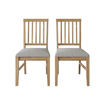 Wooden Dining Chair with Warm Grey Cover, Set of 2