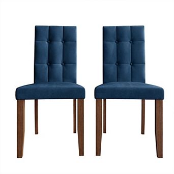 Brown Wooden Dining Chair with Velvet Cover, Set of 2