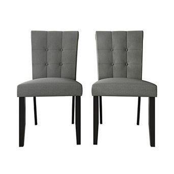 Black Wooden Dining Chair with Linen Cover, Set of 2