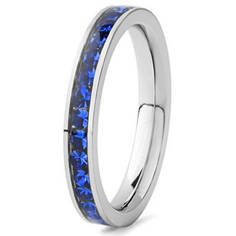 ELYA Women's Polished Cubic Zirconia Eternity Stainless Steel Ring