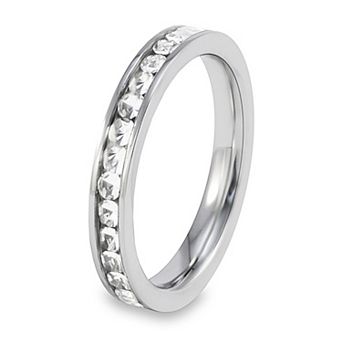 ELYA Women's Polished Cubic Zirconia Eternity Stainless Steel Ring