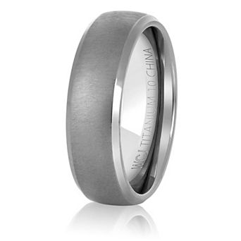 Men's Brushed Beveled Edge Dome Titanium Ring - 7mm