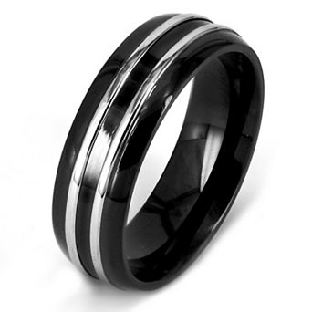 Men's Polished Striped Two Tone Stainless Steel Ring