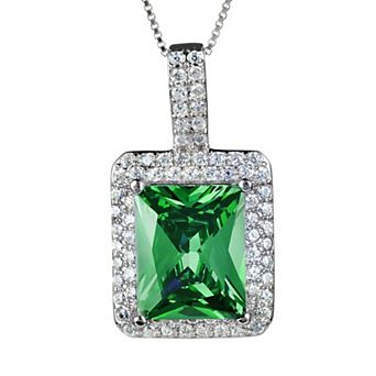 ELYA Women's Colored Cubic Zirconia Halo Sterling Silver Necklace