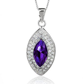 ELYA Women's Colored Cubic Zirconia Halo Sterling Silver Necklace
