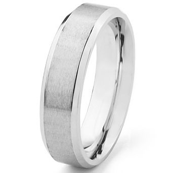 Men's Brushed Stainless Steel Beveled Edge Ring (6mm)