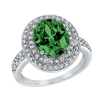 ELYA Oval-Cut Cubic Zirconia Double Halo Sterling Silver Ring