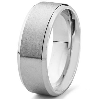 Men's Brushed Stainless Steel Beveled Edge Ring (8mm)