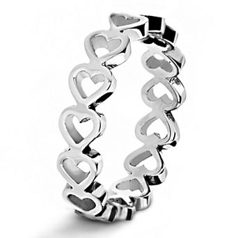 ELYA Women's Polished Open Heart Eternity Stainless Steel Ring