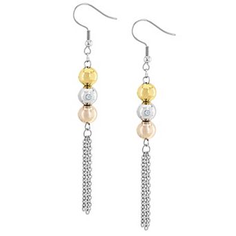 ELYA Cubic Zirconia Sphere Tassel Dangling Stainless Steel Earrings