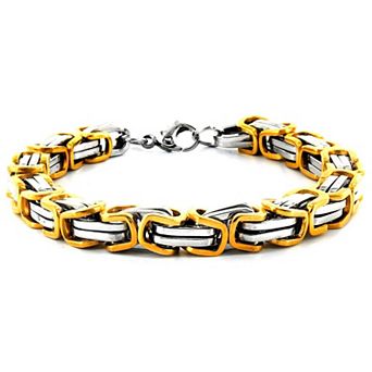 Men's Polished Two Tone Byzantine Chain Bracelet (8mm) - 8"