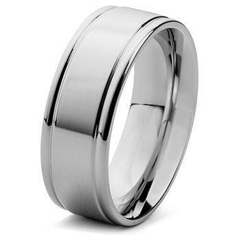 Men's Polished Grooved Edges Steel Ring (8mm Wide)