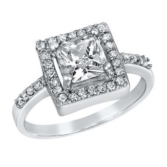 ELYA Cushion-Cut Cubic Zirconia Halo Sterling Silver Ring