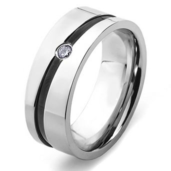 Men's Cubic Zirconia Black Stripe Stainless Steel Wedding Band