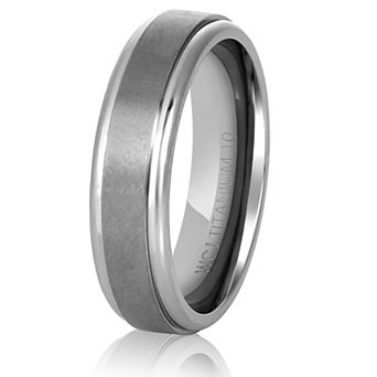 Men's Brushed and Polished Ridged Titanium Ring - 6mm
