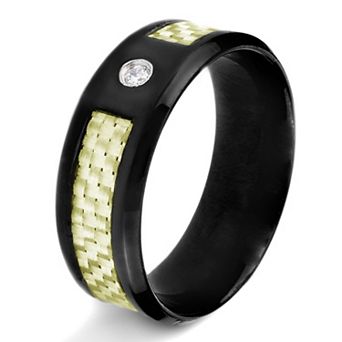 Men's Cubic Zirconia Carbon Fiber Black Plated Steel Ring (8mm)