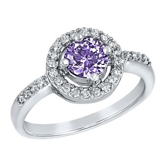 ELYA Round Cubic Zirconia Halo Sterling Silver Ring