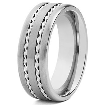 Men's Brushed Twisted Rope Inlay Titanium Ring