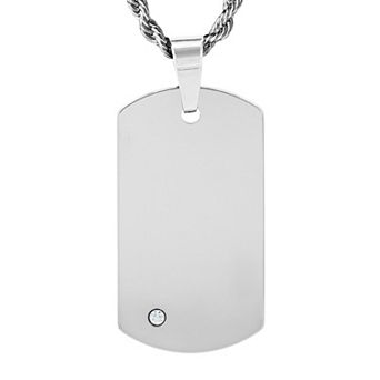 Men's Cubic Zirconia Tungsten Carbide Dog Tag Necklace - 24"