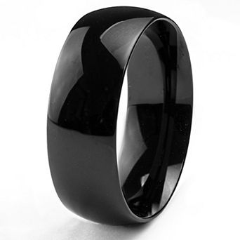 Men's Polished Domed Black Plated Steel Band Ring (8mm)