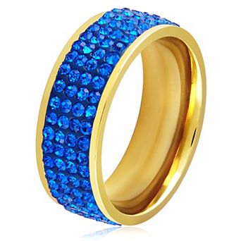 Women's Polished Crystal Stones Gold Plated Stainless Steel Ring