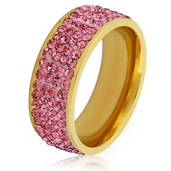 Women's Polished Crystal Stones Gold Plated Stainless Steel Ring
