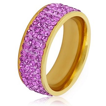 Women's Polished Crystal Stones Gold Plated Stainless Steel Ring