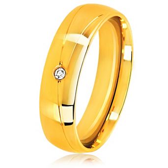 Men's Crystal Polished Gold Plated Band Ring