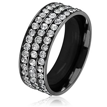 Men's Crystal Stone Black Plated Stainless Steel Band Ring
