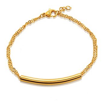 ELYA Polished Cylinder Bar Gold Plated Steel Chain Bracelet - 7"