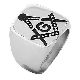 Men's Polished Masonic Stainless Steel Signet Ring