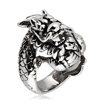 Men's Antiqued Finish Dragon Stainless Steel Ring