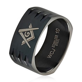 Men's Masonic Stainless Steel Round Square Band Ring