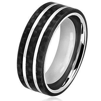 Men's Stainless Steel Carbon Fiber Silver Striped Comfort Fit Ring