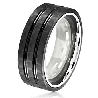 Men's Carbon Fiber Dual Grooved Stainless Steel Ring