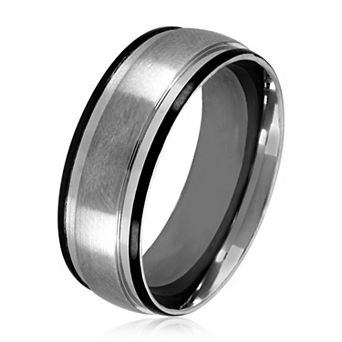 Men's Dual Finish Grooved Stainless Steel Ring (8mm)