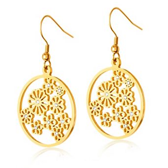 ELYA Women's Crystal Floral Dangle Gold Plated Steel Earrings