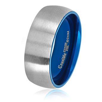 Men's Two Tone Brushed Stainless Steel Domed Comfort Fit Ring