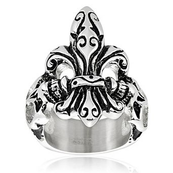 Men's Antiqued Fleur de Lis Skull Stainless Steel Ring