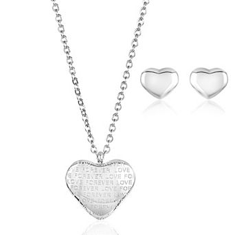 ELYA Women's Engraved Heart Shaped Necklace and Earrings Jewelry Set