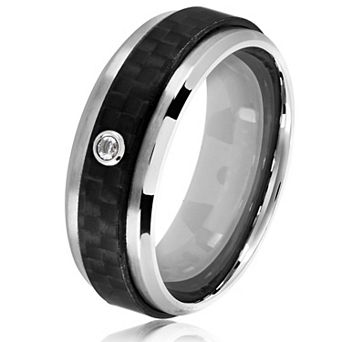 Men's Bezel Set Cubic Zirconia Carbon Fiber Steel Ring