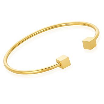 Women's Polished Cube Ends Steel Cuff Bracelet