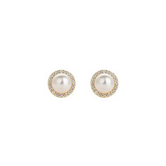 Sterling Silver 18k Gold Plated Eleanor Pearl Stud Earrings Stylish